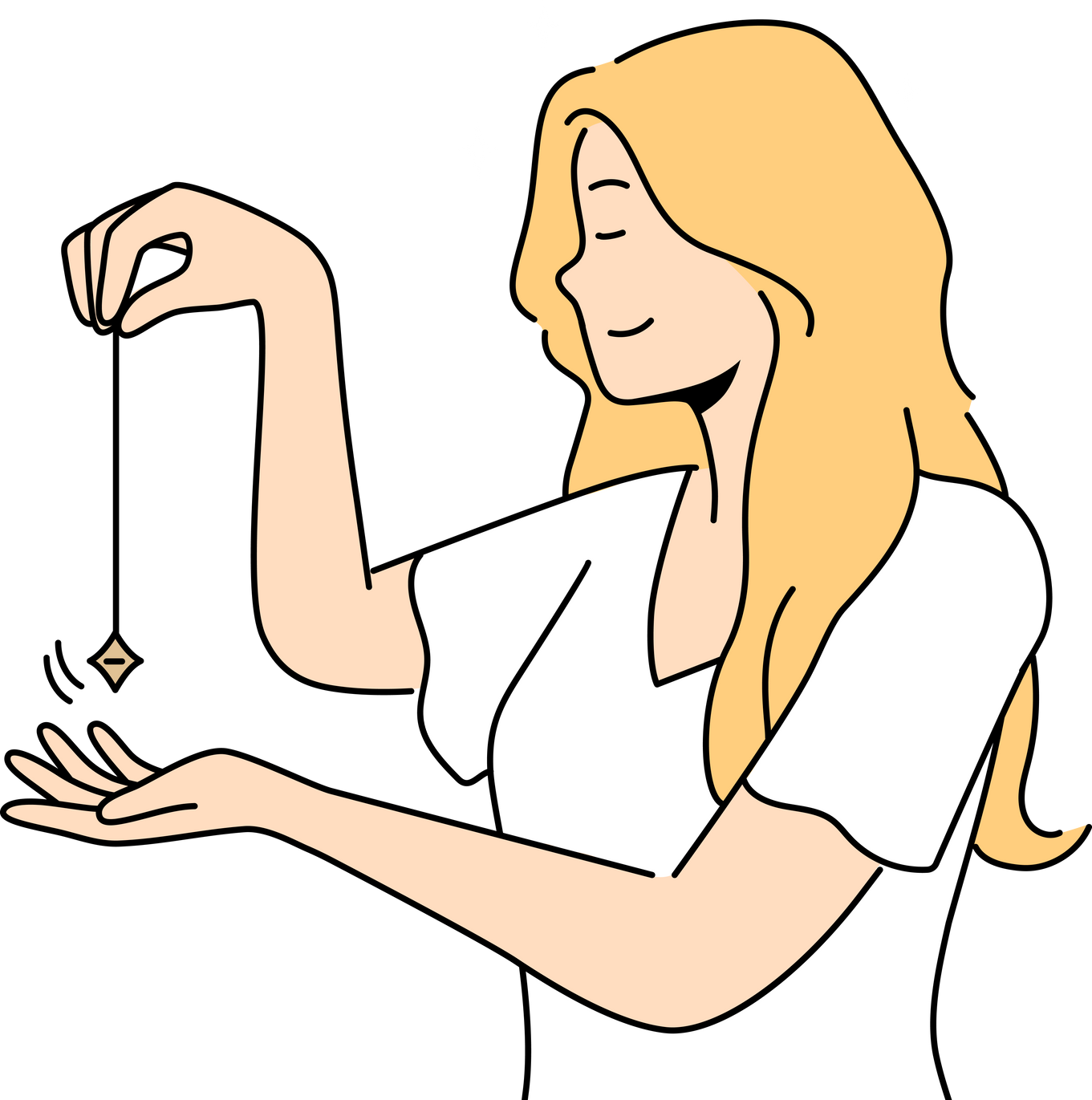 Smiling woman using pendulum for spiritual practice